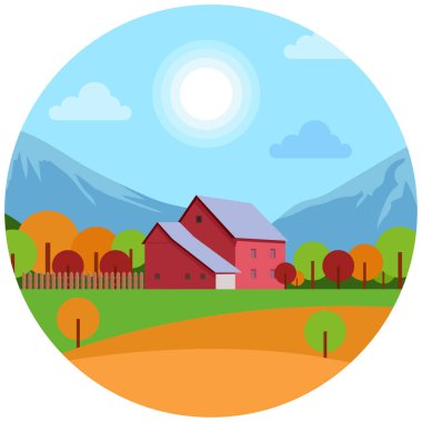 Landscape nature farmhouse beautiful illustration.