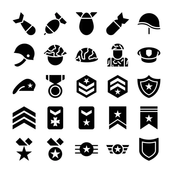 Schwarze Glyphen Symbole Für Armee Und Militär — Stockvektor