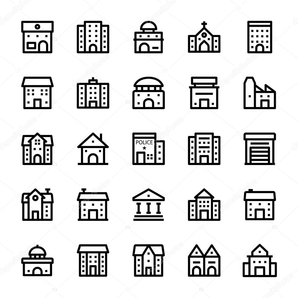 Outline icons for building.