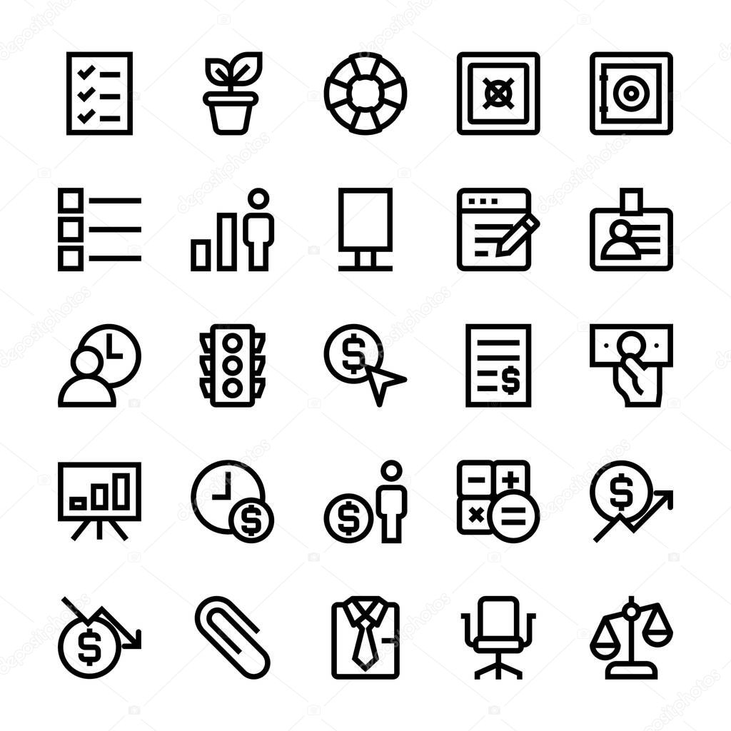 Outline icons for business management and growth.
