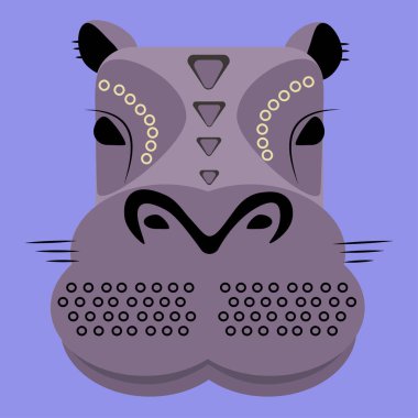 bir su aygırının el çizimi şirin bir illüstrasyonu. Çocuk posteri, kartpostal, üzerinde şirin bir hipopotam ve yazı olan parmak izi. Sevimli bebek hayvanlar.