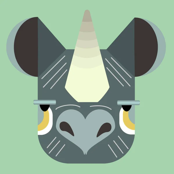 Симпатичный Носорог Плоская Иллюстрация Зеленом Фоне — стоковое фото