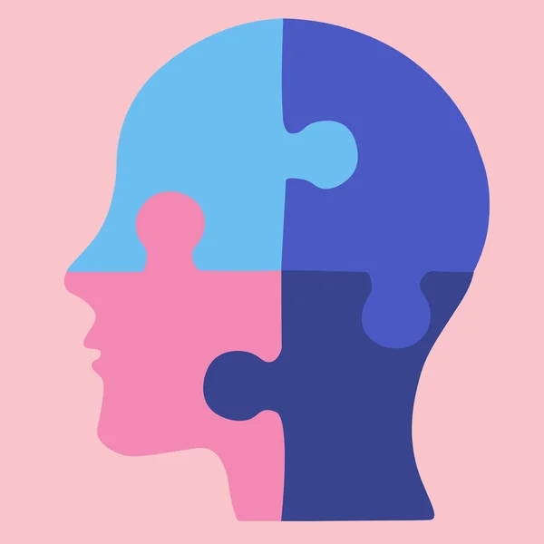 Human head, puzzle icon. illustration, flat design