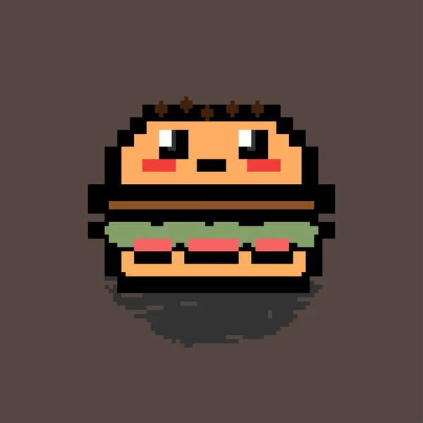 Pixel burger hamburger art cartoon retro game style. Cute Burger