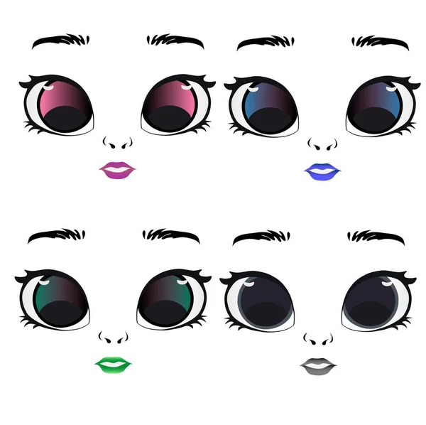Hand drawn cute anime eyes. Colored set - Stock Image - Everypixel