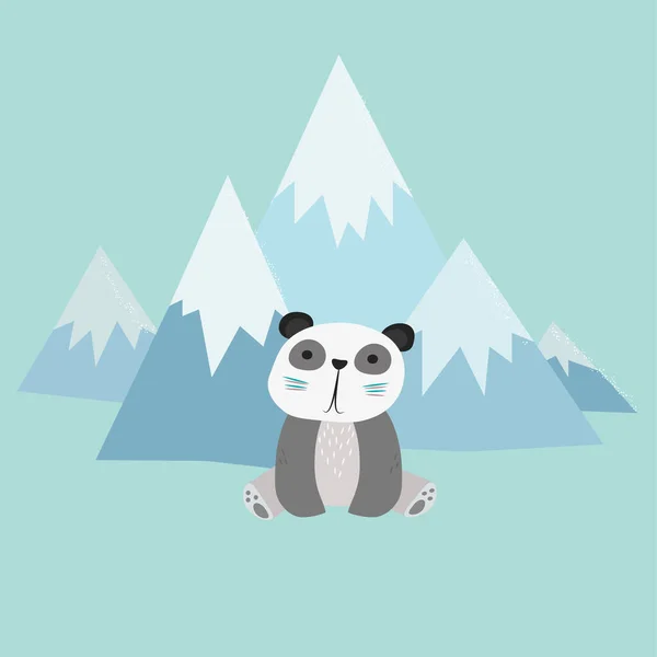 Panda Scandinavian Happy Cute Panda Forest Mountain Tree Cloud Cartoon — Stock Photo, Image