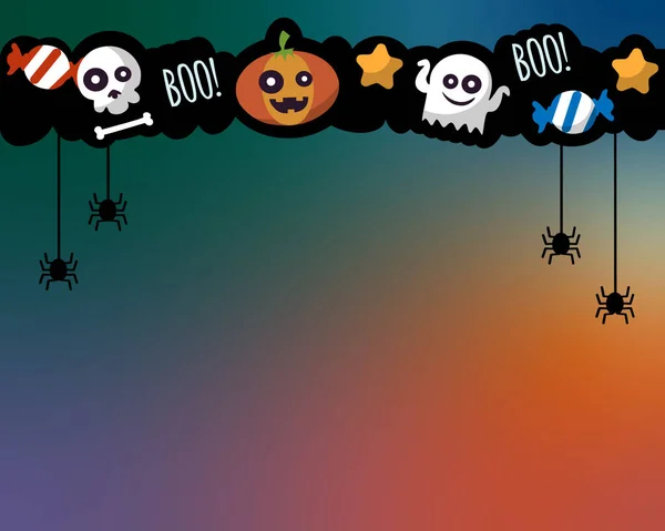 Feliz Banner Halloween Espírito Fantasma Voador Texto Boo Com Aranha — Fotografia de Stock
