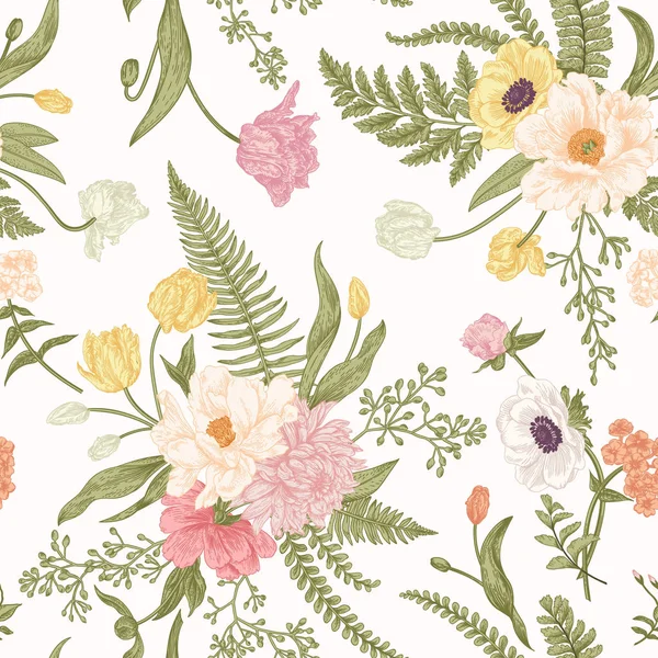 Motif Floral Sans Couture Avec Des Bouquets Fleurs Printemps Fond — Image vectorielle