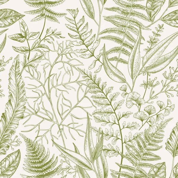 Frühlingshaftes Grünes Nahtloses Muster Vintage Floralen Hintergrund Vektor Blätter Und — Stockvektor