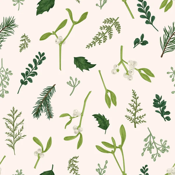 Floral Seamless Pattern Leaves Evergreen Simple Natural Background Botanical Vector — Stock Vector