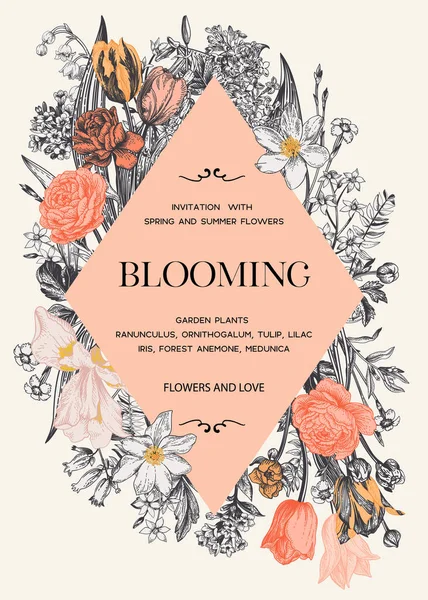 Κάθετη Κορνίζα Λουλούδια Και Ρόμβους Διάνυσμα Βοτανική Απεικόνιση Πορτοκαλί Και — Διανυσματικό Αρχείο