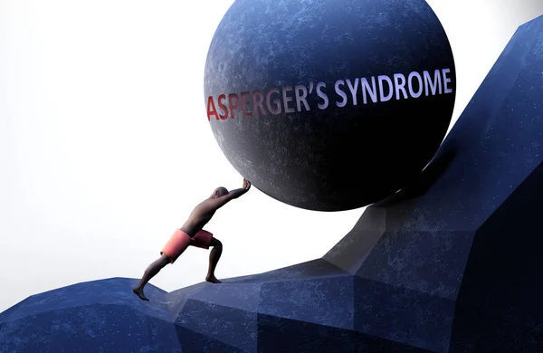 Asperger Syndrome Problem Makes Life Harder Symbolized Person Pushing Weight — Stock Photo, Image