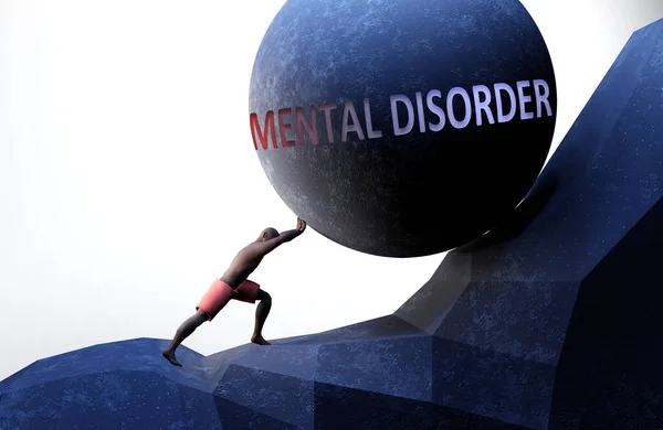 Mental Disorder Problem Makes Life Harder Symbolized Person Pushing Weight — Stock Photo, Image