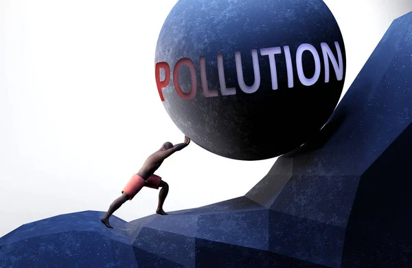 Забруднення Проблема Яка Робить Життя Важчим Символізує Людину Яка Штовхає — стокове фото