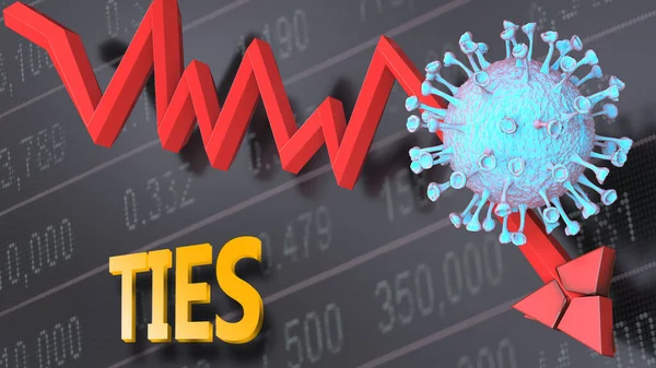 Covid Virus Ties 그래프가 하락하는 것으로 상징되는 Covid Virus Ties — 스톡 사진