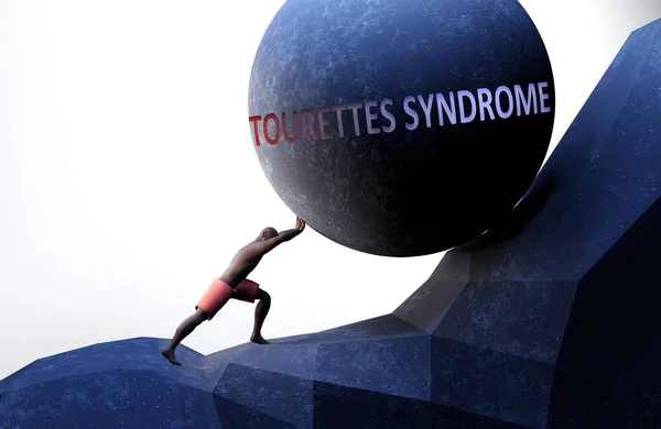 Tourettes Syndrome Problem Makes Life Harder Symbolized Person Pushing Weight — Stock Photo, Image