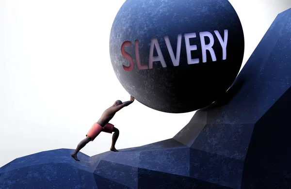 Slavery Problem Makes Life Harder Symbolized Person Pushing Weight Word — Stock Photo, Image