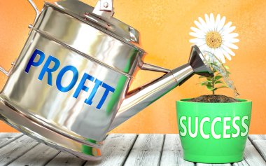 Kâr, başarının sağlanmasına yardımcı olur - bir sulama konservesinin kelime kârı olarak resmedildiğinde, Kârın başarıyı büyüttüğünü sembolize eder ve hayatta ve iş hayatında kazanç için şarttır, 3D illüstrasyon