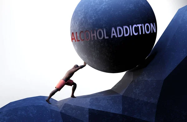 酒精成瘾是一个让生活变得更加困难的问题 以一个用 酒精成瘾 这个词来强调体重的人为例 — 图库照片