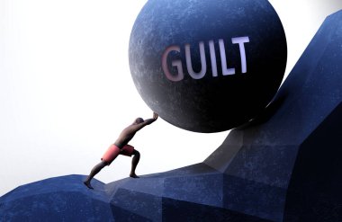 Suçluluk, hayatı zorlaştıran bir sorundur. Suçluluk duygusunun taşıması zor bir yük olduğunu göstermek için kelime suçluluğuyla ağırlığını koyan biri tarafından sembolize edilir.