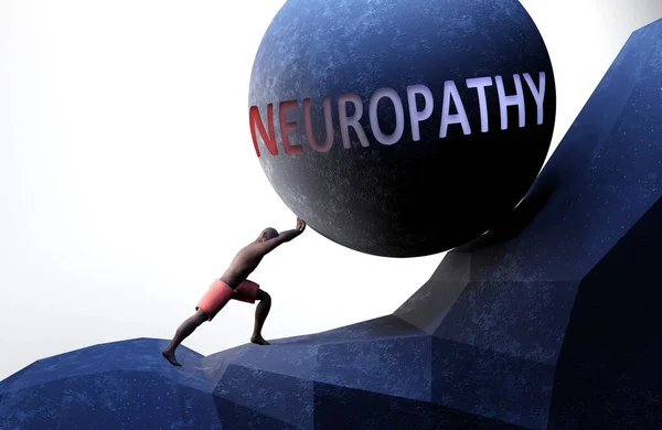 Neuropathy Problem Makes Life Harder Symbolized Person Pushing Weight Word — Stock Photo, Image