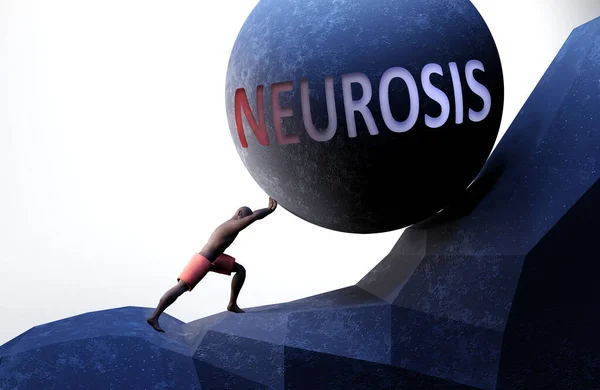 Neurosis Problem Makes Life Harder Symbolized Person Pushing Weight Word — Stock Photo, Image