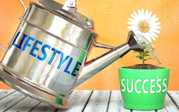 Lifestyle Helpt Succes Bereiken Afgebeeld Als Woord Lifestyle Een Gieter — Stockfoto