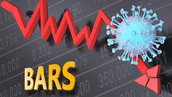 Covid Virus Bar 떨어지는 그래프로 상징하는 바이러스와 Bar 코로나 발생이 — 스톡 사진