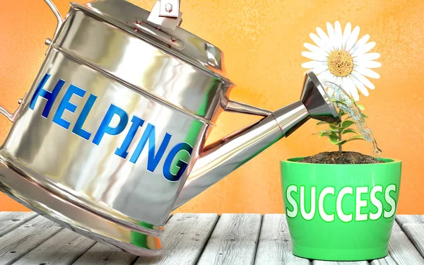 Helping Helps Achieving Success Pictured Word Helping Watering Can Symbolize — Stock Photo, Image