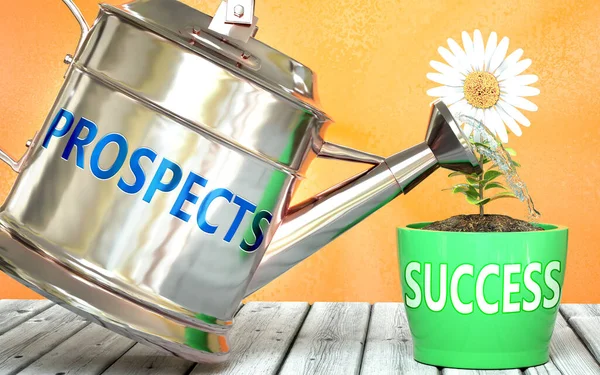 Prospects Helps Achieving Success Pictured Word Prospects Watering Can Symbolize — Stock Photo, Image