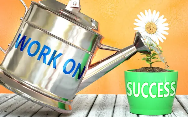 Work Helps Achieving Success Pictured Word Work Watering Can Symbolize — Stock Photo, Image