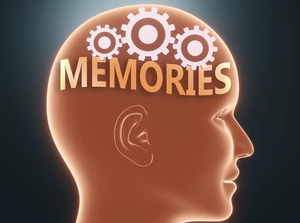 人間の心の中の記憶 言葉として描かれた記憶頭の中の記憶は 記憶は人々が考えるかもしれないものであり それが彼らの行動 3Dイラストに影響することを象徴しています — ストック写真