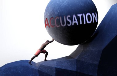 Hayatı zorlaştıran bir sorun olarak suçlamak, suçlamanın taşıması zor bir yük olduğunu göstermek için kelime suçlaması yapan bir kişi tarafından sembolize edilir, 3D illüstrasyon