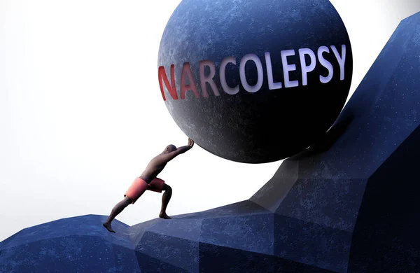 Narcolepsy Problem Makes Life Harder Symbolized Person Pushing Weight Word — Stock Photo, Image