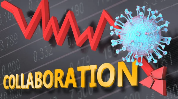 Covid Virus Samenwerking Gesymboliseerd Door Een Dalende Koers Grafiek Het — Stockfoto