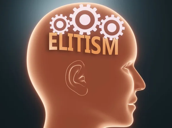 Elitism Human Mind Pictured Word Elitism Head Cogwheels Symbolize Elitism — Stock Photo, Image