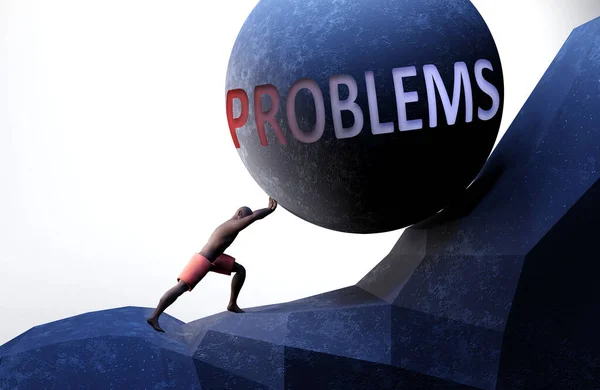 Problems Problem Makes Life Harder Symbolized Person Pushing Weight Word — Stock Photo, Image