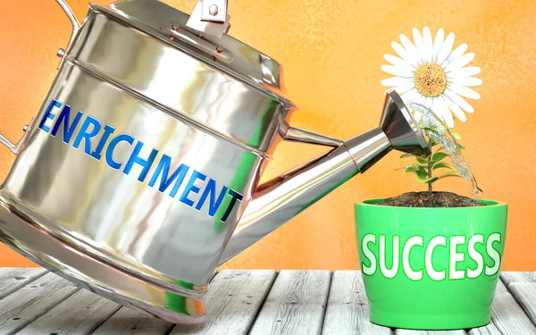 Enrichment Helps Achieving Success Pictured Word Enrichment Watering Can Symbolize — Stock Photo, Image