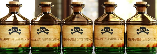 Maladaptive Daydreaming Can Deadly Poison Pictured Word Maladaptive Daydreaming Bottles — Stock Photo, Image