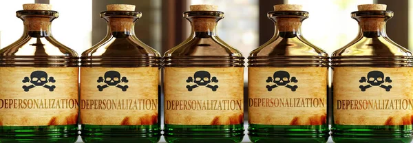 Деперсонализация Смертельный Изображенный Слово Деперсонализация Токсичных Бутылках Символизирующее Деперсонализация Нездоровой — стоковое фото
