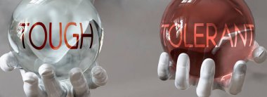 Dengeli bir hayatta hoşgörülü ve serttir - hoşgörülü kelimeler olarak resmedilmiş, sert ve hoşgörülü ellerin dengede kalması gerektiğini göstermesi zor, 3D çizim