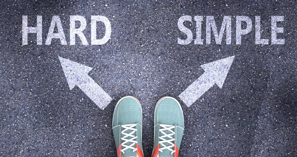 Hard Simple Different Choices Life Pictured Words Hard Simple Road — Stock Photo, Image