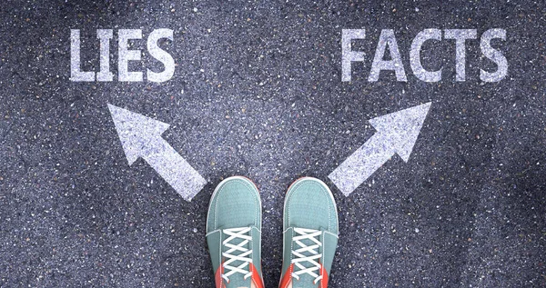 Lies Facts Different Choices Life Pictured Words Lies Facts Road — Stock Photo, Image