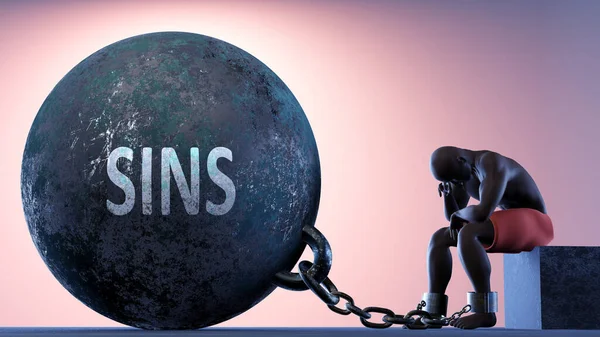 Sins Heavy Weight Life Symbolized Person Chains Attached Prisoner Ball — Stock Photo, Image