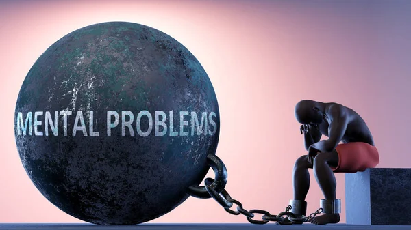 Mental Problems Heavy Weight Life Symbolized Person Chains Attached Prisoner — Stock Photo, Image