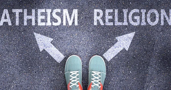 Athéisme Religion Comme Des Choix Vie Différents Représentés Par Des — Photo