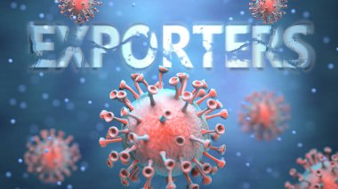 Kargaşayı, küresel sorunları ve Corona virüsü ile ihracatçılar arasındaki ilişkiyi simgeleyen kelime ihracatçılarına saldıran kırmızı virüsler olarak resmedilmiş.