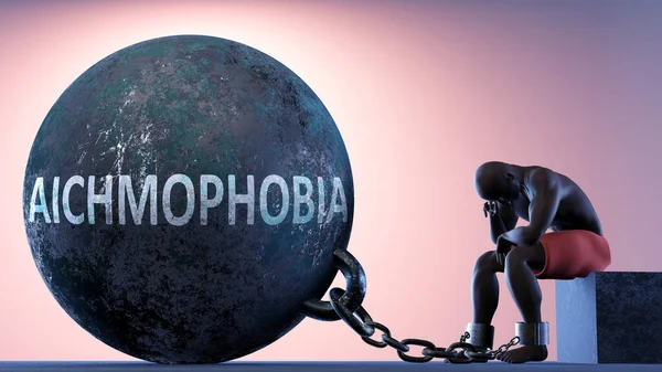 Aichmophobia 사슬에 사람에 무거운 무게로서 Aichmophobia 고통을 일으킬 수있음을 — 스톡 사진