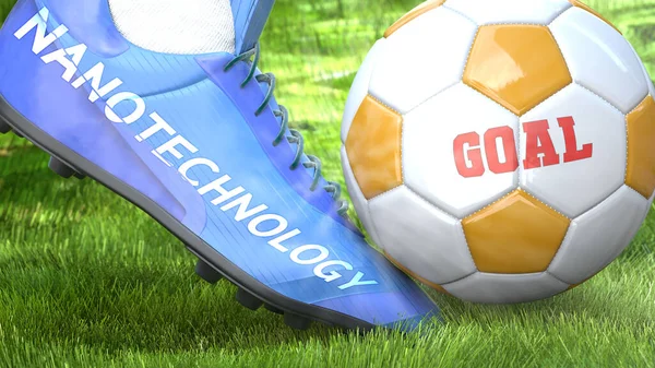Nanotecnología Objetivo Vida Representado Como Palabra Nanotecnología Zapato Fútbol Para —  Fotos de Stock