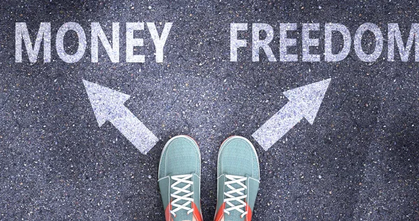 Dinheiro Liberdade Como Escolhas Diferentes Vida Retratado Como Palavras Dinheiro — Fotografia de Stock